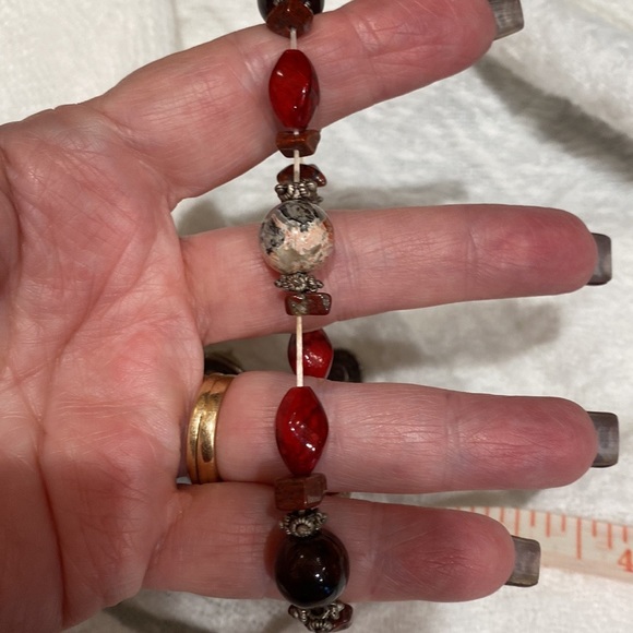 Howlite Ibis Jasper stones Vintage bracelet with Howlite and silver earrings - Picture 8 of 9